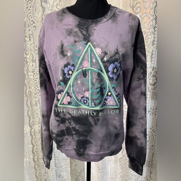 Harry Potter Womens Small Purple Tie Dye Deathly Hallows Sweatshirt *Small Stain - Picture 7 of 7